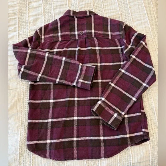 PrAna Channing Men’s Flannel Shirt Purple Brown Plaid Organic Cotton Medium - Picture 8 of 8